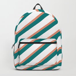 [ Thumbnail: Dark Salmon, Teal & White Colored Lines Pattern Backpack ]
