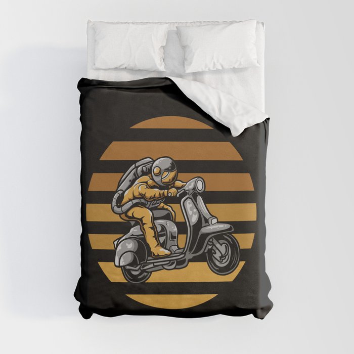 Astronaut Riding Scooter Duvet Cover