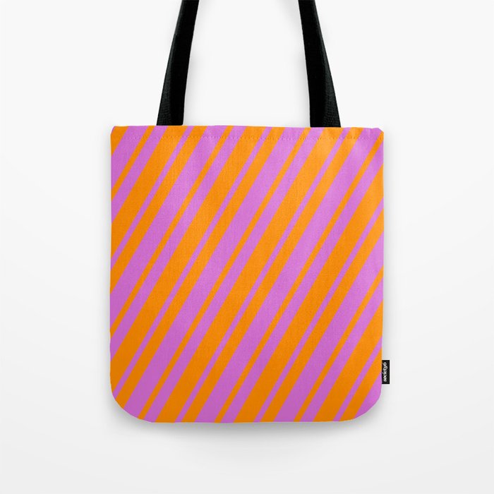 Dark Orange & Orchid Colored Striped/Lined Pattern Tote Bag