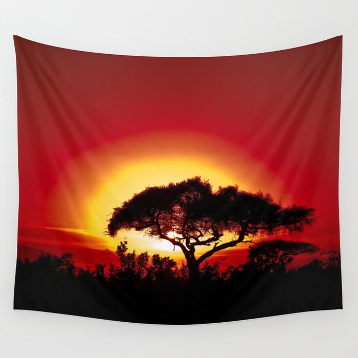 Blood Red Sunrise African Serengeti color photography / photographs Wall Tapestry