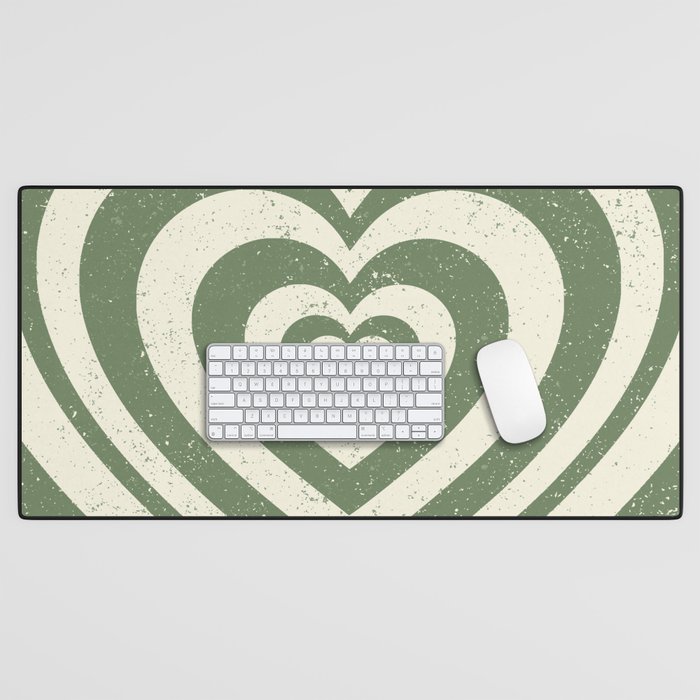 Retro Green Hypnotic Hearts Pattern (viii 2021) Desk Mat