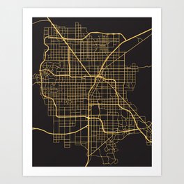 LAS VEGAS NEVADA GOLD ON BLACK CITY MAP Art Print