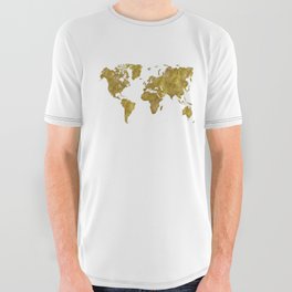 world map in watercolor-gold color All Over Graphic Tee