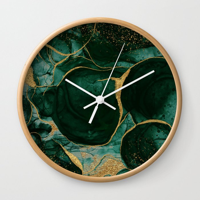 Gold and Emerald Marble I Wall Clock