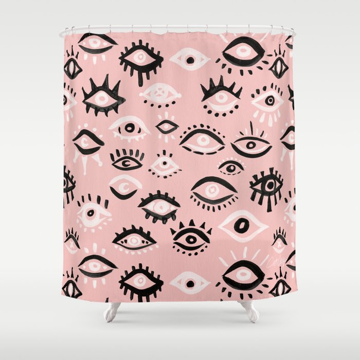 Mystic Eyes – Blush & Black Palette Shower Curtain