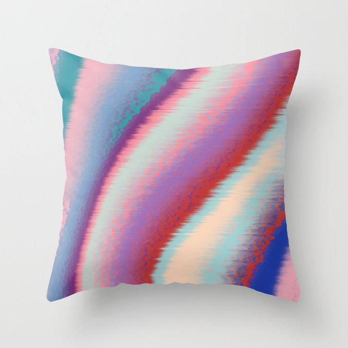 Glitchy modern pastel wavy rainbow stripes 1 - purple, pink, green, blue Throw Pillow