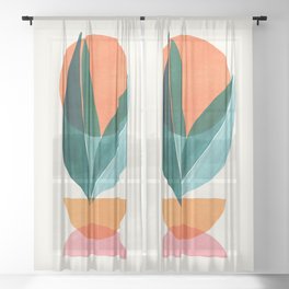 Nature Stack Teal and Orange Abstract Sunset Sheer Curtain