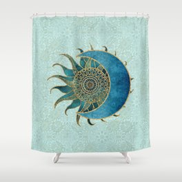 Sun And Moon Universe Celestial Art Gold And Turquoise Shower Curtain