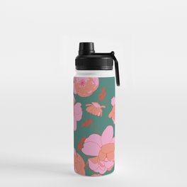 English Roses in Pink and Green Water Bottle