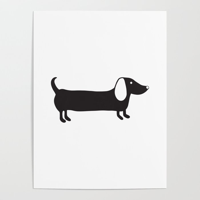 Simple black and white dachshund Poster