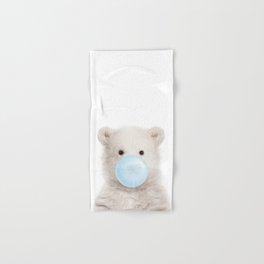Baby Polar Bear Blowing Blue Bubble Gum, Kids, Baby Boy, Baby Animals Art Print by Synplus Hand & Bath Towel