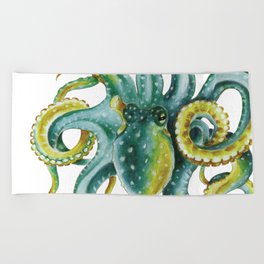 Octopus Tentacles Green Watercolor Art Beach Towel