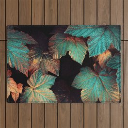 Copper And Teal Leaves Outdoor Rug