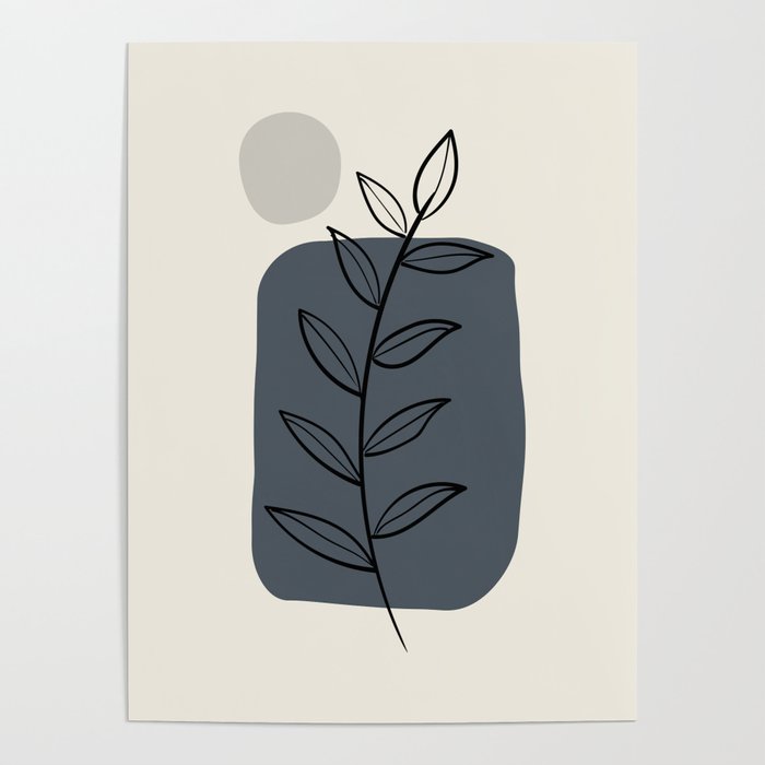 Cream Blue Gray Modern Midcentury Botanical Leaf Plant Shape Graphic Design 3 Pairs 2023 COTY Poster