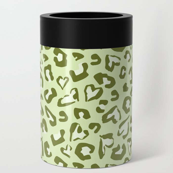 Green Valentines Hearts Cheetah Spots Wild Animal Print Home Trend Can Cooler