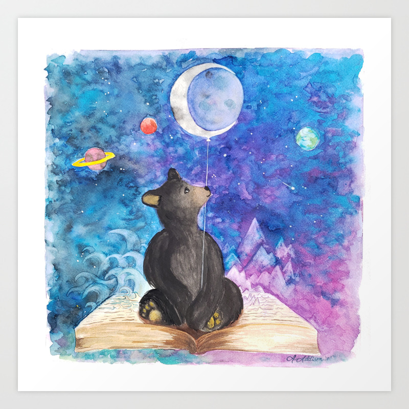 Surreal Bear Cub With Moon Balloon Books And Imagination Art