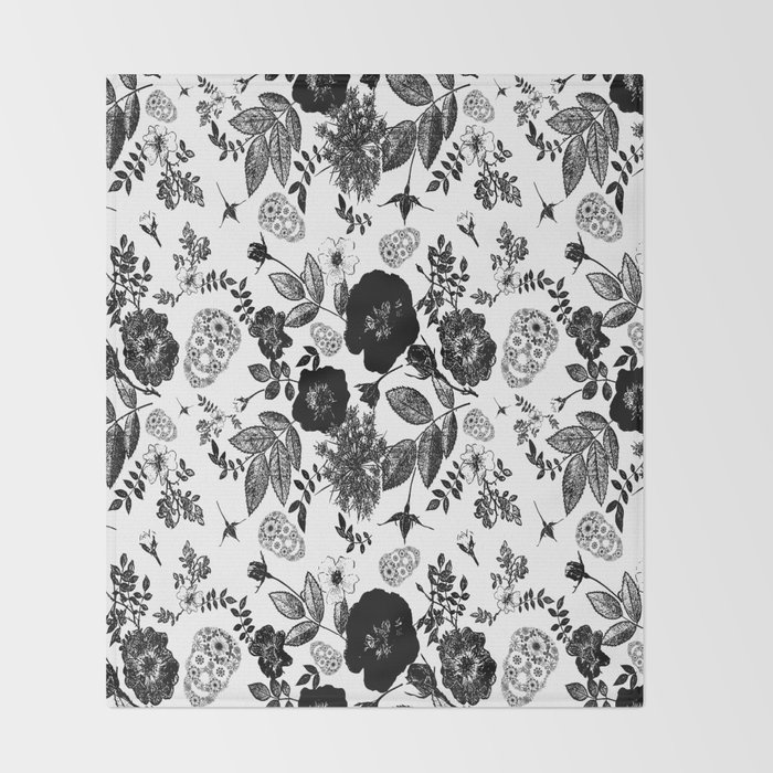 Skulls W Black Roses Throw Blanket By Mypetalpress Society6