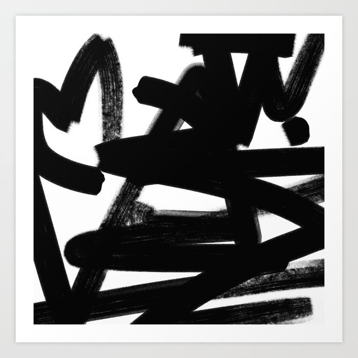 Thinking Out Loud - Black and white abstract painting, raw brush strokes Art Print