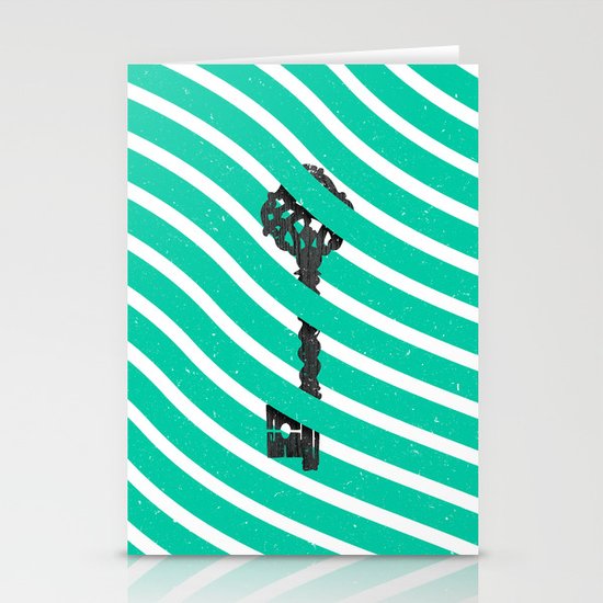 Teal White Zig Zag Stripes Pattern Black Wood Key Stationery Cards