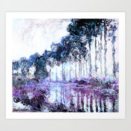 Monet : Poplars Lavender Periwinkle Deep Blue Art Print