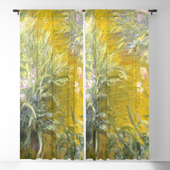 The Path through the Irises floral iris landscape painting by Claude Monet in alternate yellow Blackout Curtain
