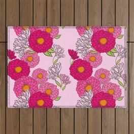 Retro Modern Mums Floral Mid-Century Wallpaper Pastel Pink Outdoor Rug