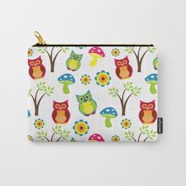 Orange and Green Colorful Owl Flowers Trees Pattern on white Background Cutest Carry-All Pouch | Patterninart, Quiltpattern, Patterninnature, Pattern, Graphicdesign, Patterndrawing, Patternart, Patternbackground, Patterntexture, Patternnature 