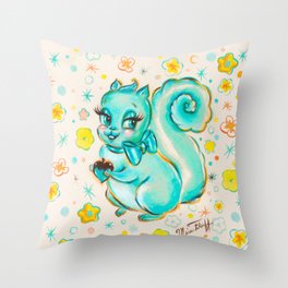 Vintage Inspired Teal Squirrel Woodland Art Throw Pillow