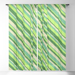 [ Thumbnail: Light Green, Dark Green, Pale Goldenrod & Sea Green Colored Lines Pattern Sheer Curtain ]