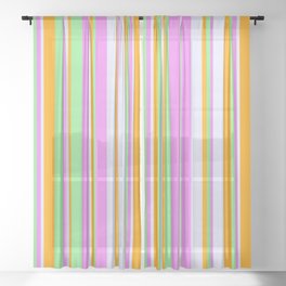 [ Thumbnail: Light Green, Orange, Lavender, and Violet Colored Striped/Lined Pattern Sheer Curtain ]