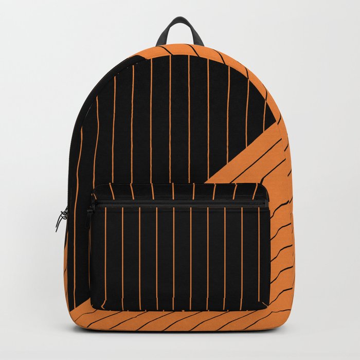 Elegant Pinstripes and Triangles Black Orange Backpack