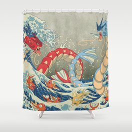 Japanese Shower Curtain Traditional Flowers Print for Bathroom