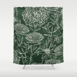 Green floral background with silhouettes of flowers Shower Curtain