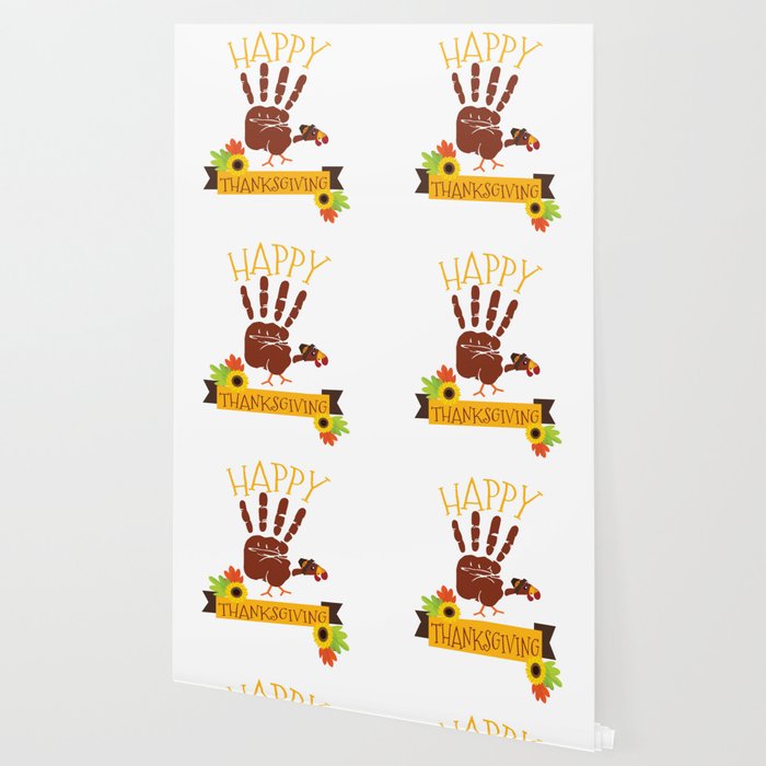 Hand Print Turkey Cute Happy Thanksgiving Wallpaper By Bubltees Society6