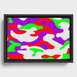 Camouflage Pattern Neon Green Grey Purple Red Framed Canvas