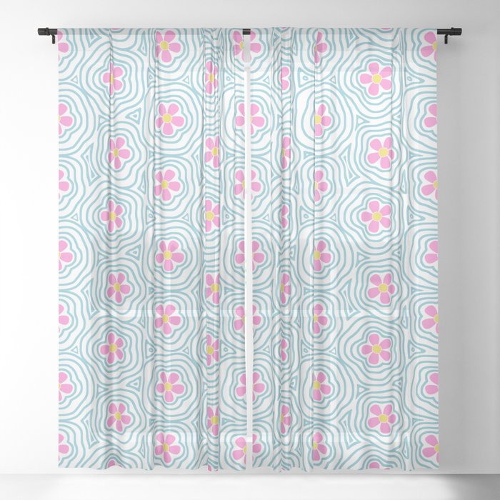 Y2K Flower Power // Groovy Turquoise Sheer Curtain