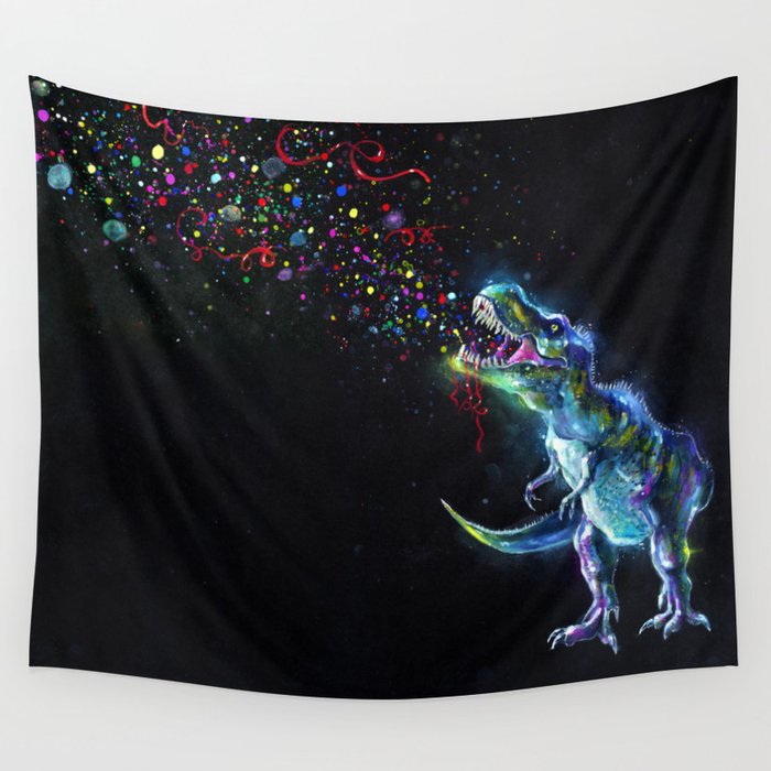 Crystal T-Rex in Space Wall Tapestry