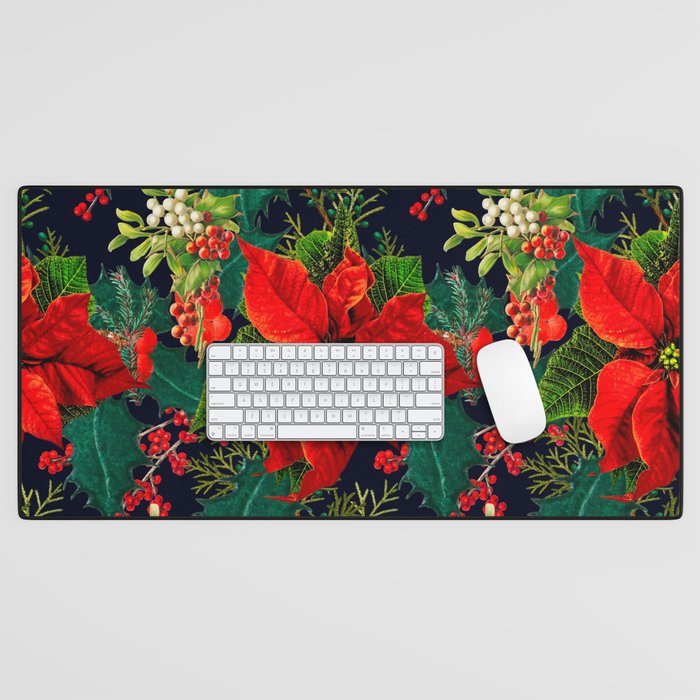 Christmas,poinsettia ,mistletoe,festive pattern  Desk Mat