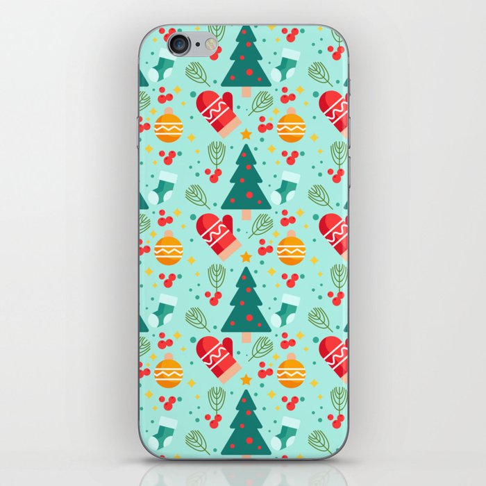 Christmas Pattern Turquoise Tree Gloves iPhone Skin
