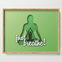 Yoga and meditation quotes paper cut out effect green Serving Tray