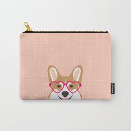 Corgi Love - Valentines heart shaped glasses on funny dog for dog lovers pet gifts customizable dog  Carry-All Pouch