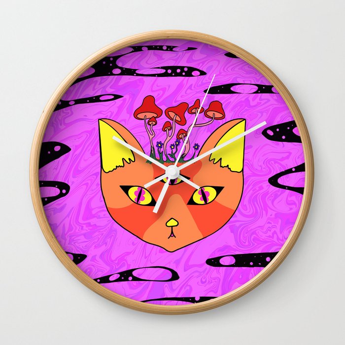 Trippy Pink Cat Wall Clock