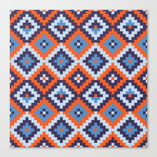 Aztec pattern - orange, blue Canvas Print