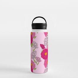 Retro Modern Mums Floral Mid-Century Wallpaper Pastel Pink Water Bottle