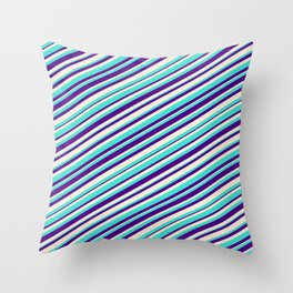 [ Thumbnail: Turquoise, Indigo, and Beige Colored Lines/Stripes Pattern Throw Pillow ]