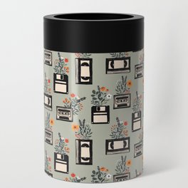 Fun retro VHS, Floppy and Cassette Pattern Can Cooler