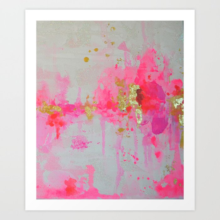Pink Coral Lilac White And Gold Leaf Watercolor Abstract Art