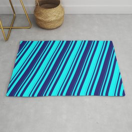 [ Thumbnail: Cyan & Midnight Blue Colored Stripes/Lines Pattern Rug ]