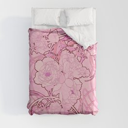 Alphonse Mucha "Peonies" (edited pink) Duvet Cover