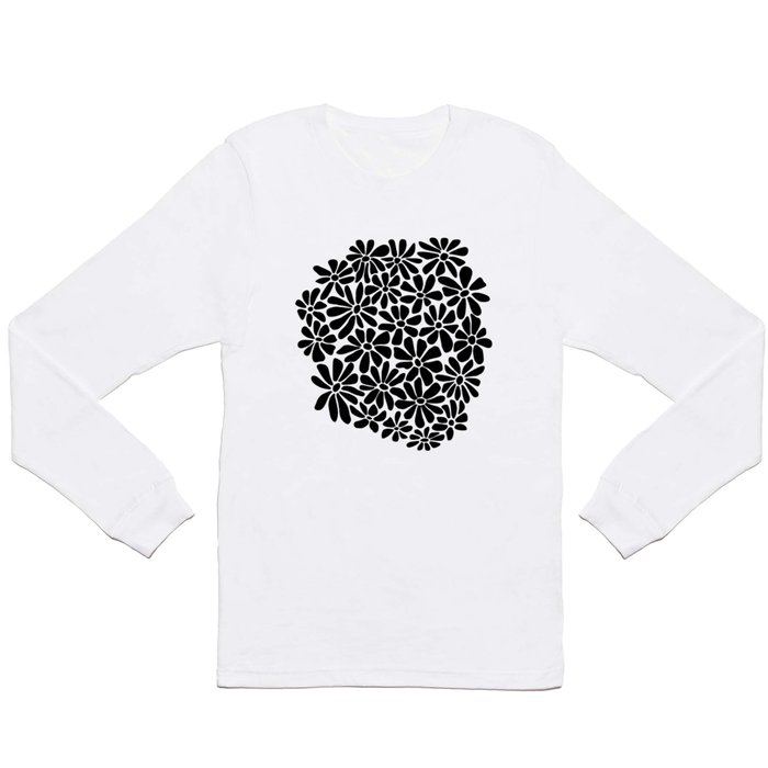 Black and White Retro Floral Art Print  Long Sleeve T Shirt